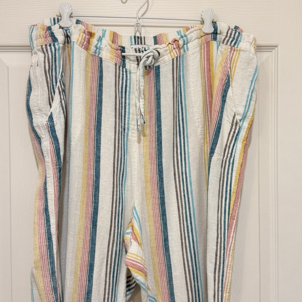 Women's Striped Linen Blend Cropped Multicolor Pants wrinkle resistant 2X